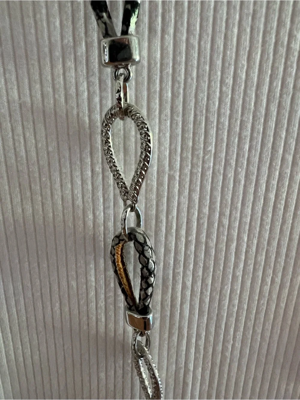 OS: Silver and Black Snake Skin Link Necklace for Women